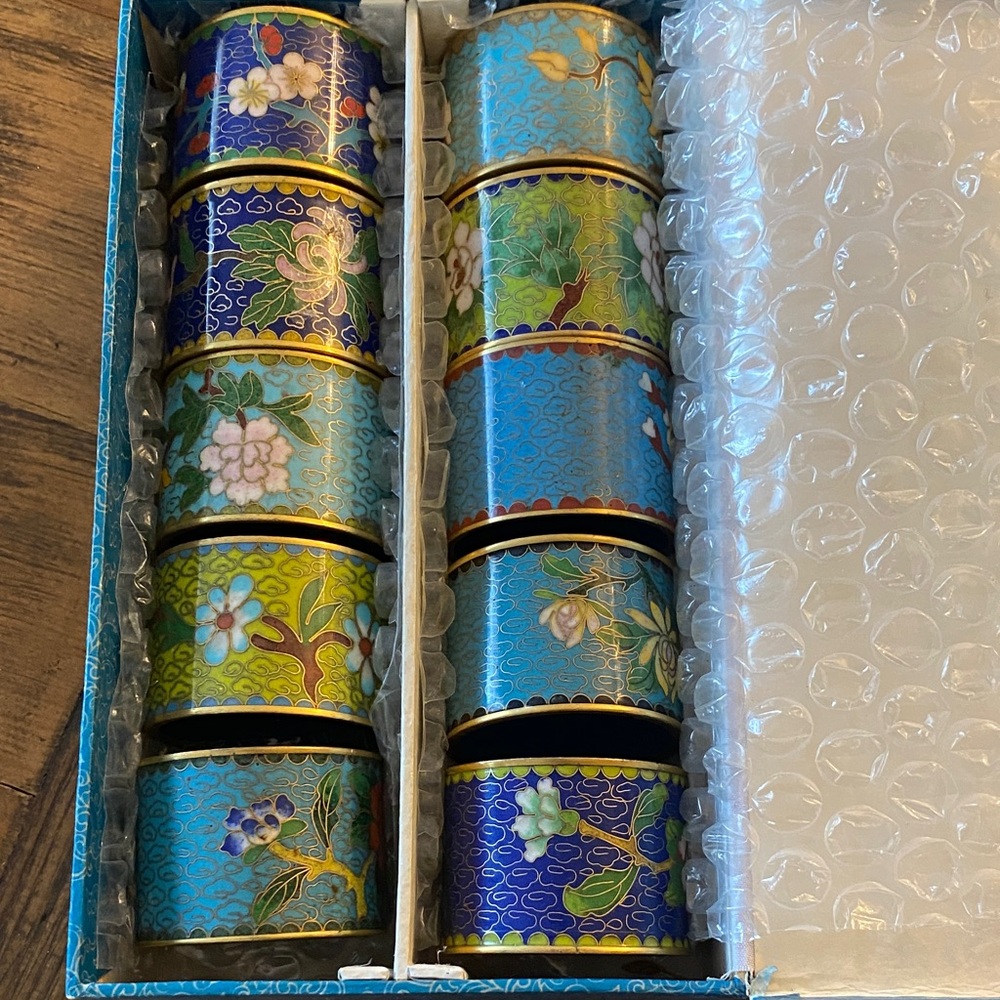Vintage Chinese Cloisonné Ware 10 napkin holders